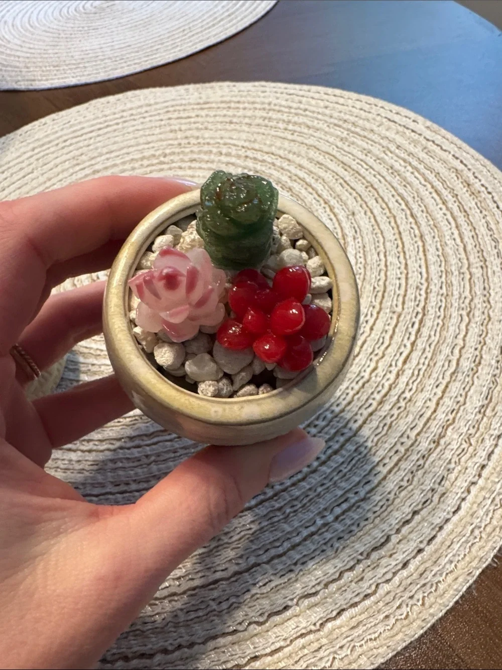 Ceramic Owl & Round Planter Pair with Faux Succulents - Soft Sage and Cream
